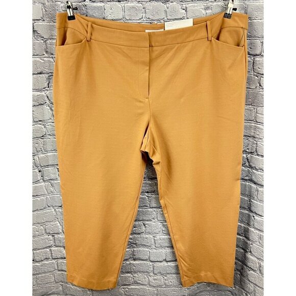 Liz Claiborne Emma Mid-Rise Ankle Length Pants 4-Way Stretch Size 24W Tan Ponte - Picture 1 of 7